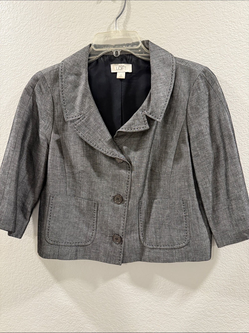 LOFT Gray Cropped Notch Collar Blazer